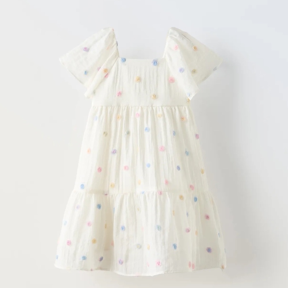 Zara Ivory Organza Floral Appliqué Dress